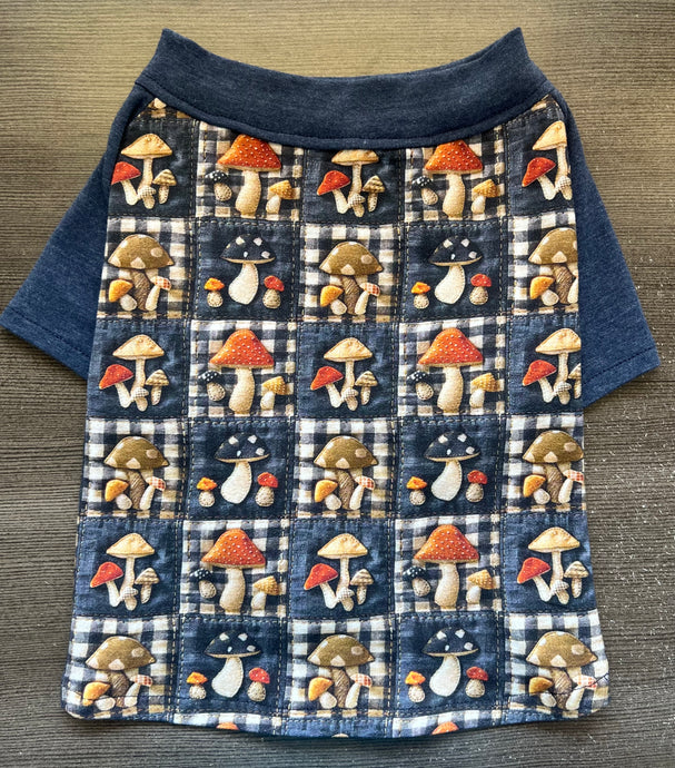 Navy & Gingham Mushroom Print Tee- Custom Designed French Bulldog T-Shirt