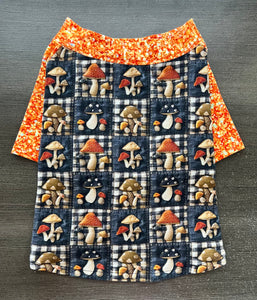 Navy & Gingham Mushroom Print Tee- Custom Designed French Bulldog T-Shirt