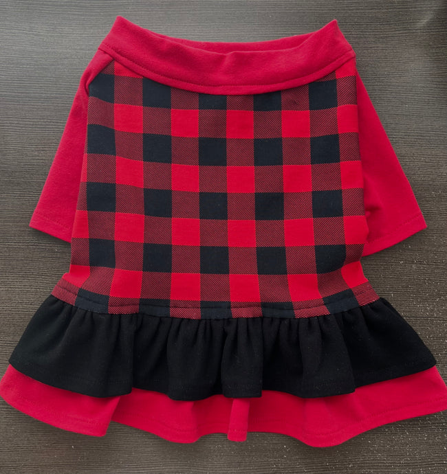 Buffalo Plaid-- Double Ruffle Custom French Bulldog Dress