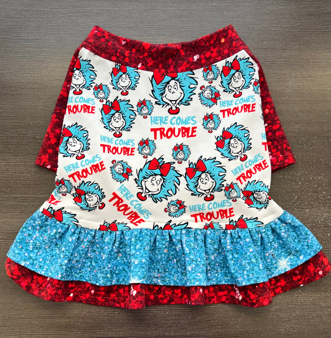 Here Comes Trouble -- Double Ruffle Custom French Bulldog Dress