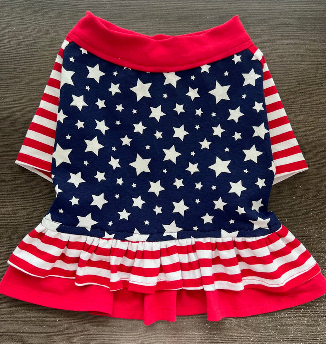 Stars and Stripes-- Double Ruffle Custom French Bulldog Dress