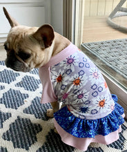 Load image into Gallery viewer, DAISY FLOWERS &amp; SPARKLES Double Ruffle Dress- Custom Designed French Bulldog Dress