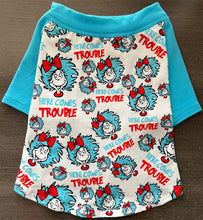 Load image into Gallery viewer, HERE COMES TROUBLE Print- Custom Designed French Bulldog T-Shirt