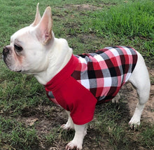 Load image into Gallery viewer, RED, BLACK &amp; CREAM Plaid Tee- Custom Designed French Bulldog T-Shirt