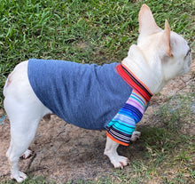 Load image into Gallery viewer, Denim Ribbed Knit and Stripes Tee- Custom Designed French Bulldog T-Shirt