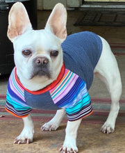 Load image into Gallery viewer, Denim Ribbed Knit and Stripes Tee- Custom Designed French Bulldog T-Shirt