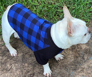 ROYAL BLUE & BLACK Plaid Tee- Custom Designed French Bulldog T-Shirt