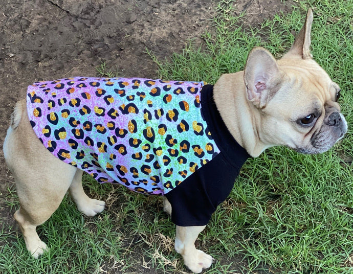 Faux Sparkle Cheetah Print Tee- Custom Designed French Bulldog T-Shirt