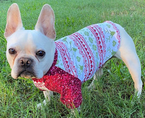 Sparkle Fair Isle Holiday Print Tee- Custom Designed French Bulldog T-Shirt