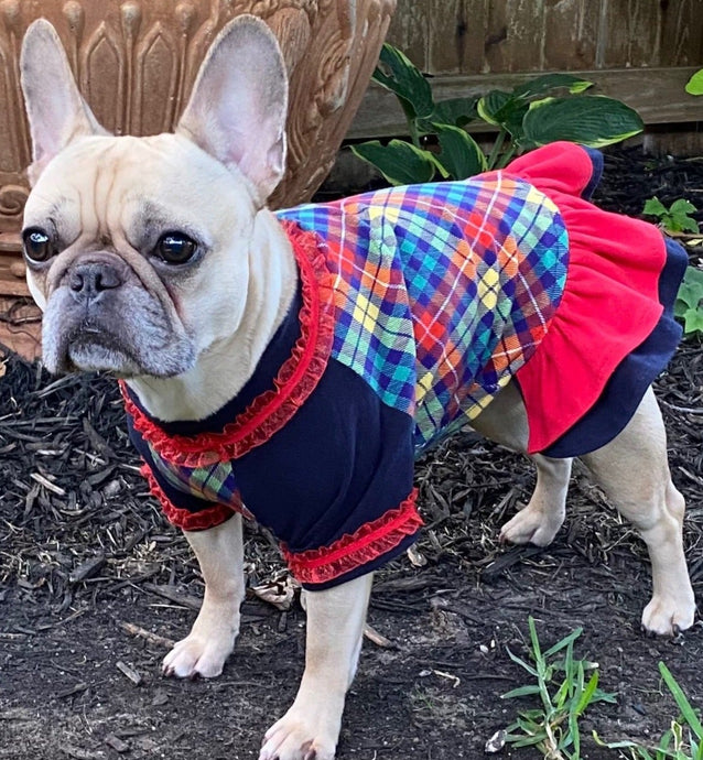 Fall Plaid Double Ruffle Dress- Custom Designed French Bulldog Dress