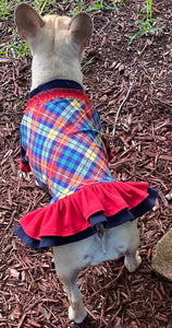 Fall Plaid Double Ruffle Dress- Custom Designed French Bulldog Dress