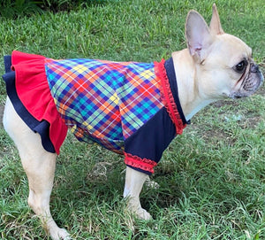 Fall Plaid Double Ruffle Dress- Custom Designed French Bulldog Dress